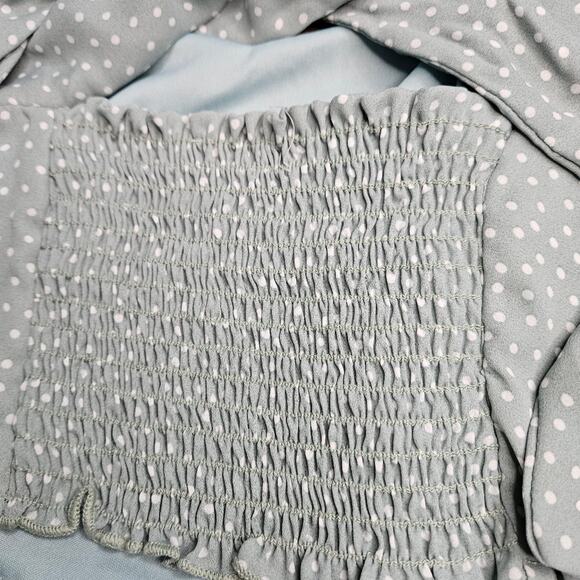 Altar'd State Crop Top Polka Dot Teal White Off Shoulder Smocked Tie Back Small - Picture 7 of 13
